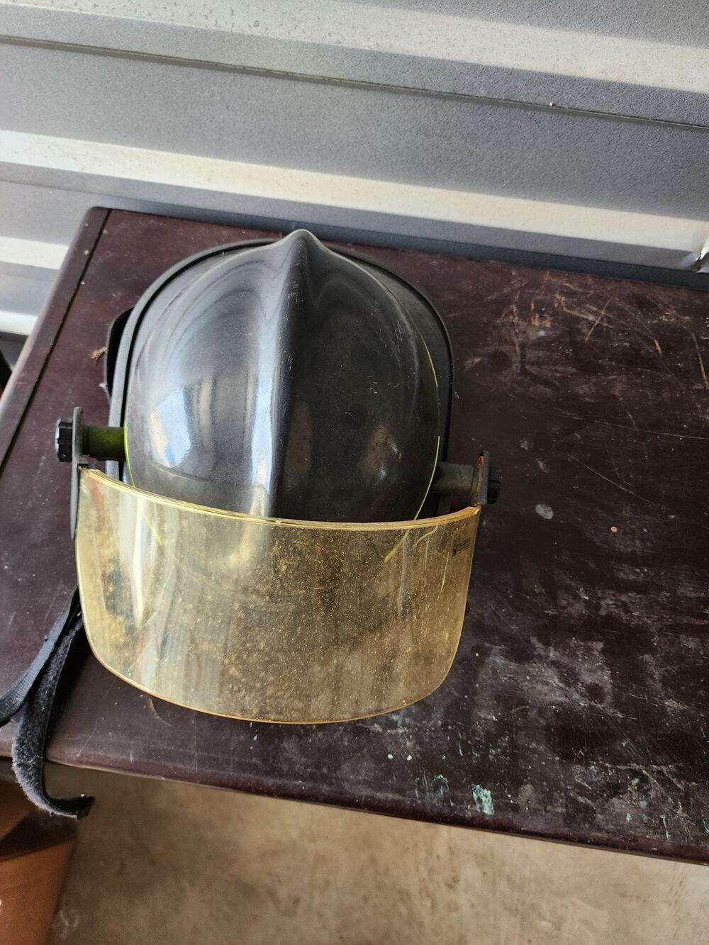 Bullard Firefighter Helmet Black with Face Shield Yellow Reflective Strips Visor